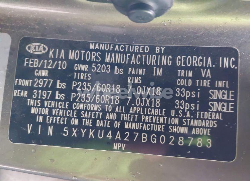 Photo 9 of 2011 Kia Sorento EX V6 (VIN 5XYKU4A27BG028783)