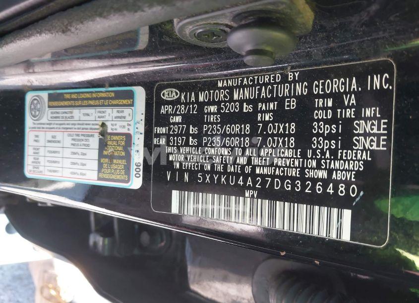 Photo 9 of 2013 Kia Sorento EX V6 (VIN 5XYKU4A27DG326480)