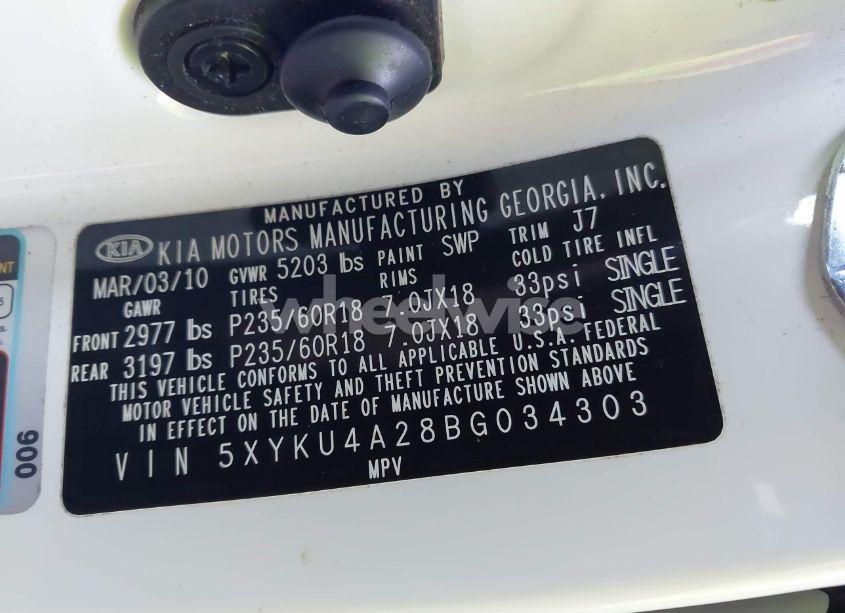 Photo 9 of 2011 Kia Sorento EX V6 (VIN 5XYKU4A28BG034303)