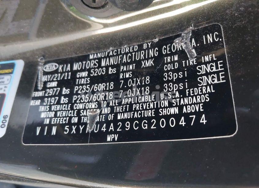 Photo 9 of 2012 Kia Sorento EX V6 (VIN 5XYKU4A29CG200474)