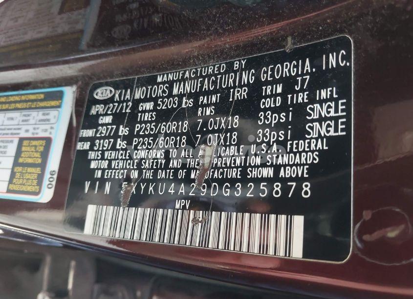 Photo 9 of 2013 Kia Sorento EX V6 (VIN 5XYKU4A29DG325878)