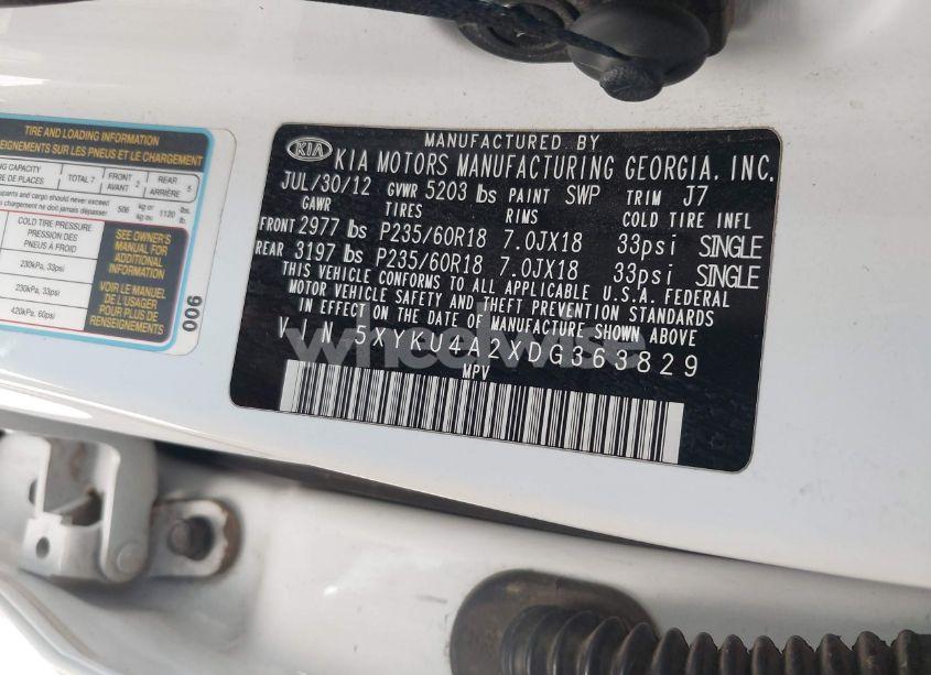 Photo 9 of 2013 Kia Sorento EX V6 (VIN 5XYKU4A2XDG363829)