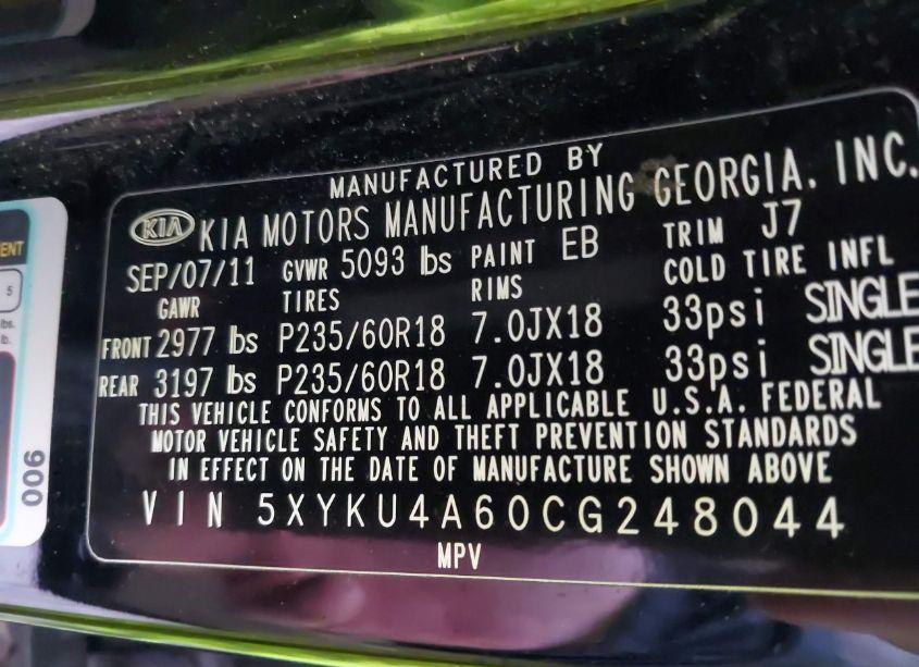 Photo 9 of 2012 Kia Sorento EX (VIN 5XYKU4A60CG248044)