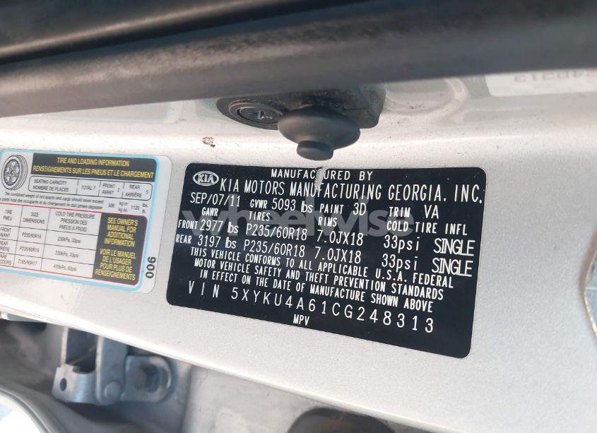 Photo 9 of 2012 Kia Sorento EX (VIN 5XYKU4A61CG248313)