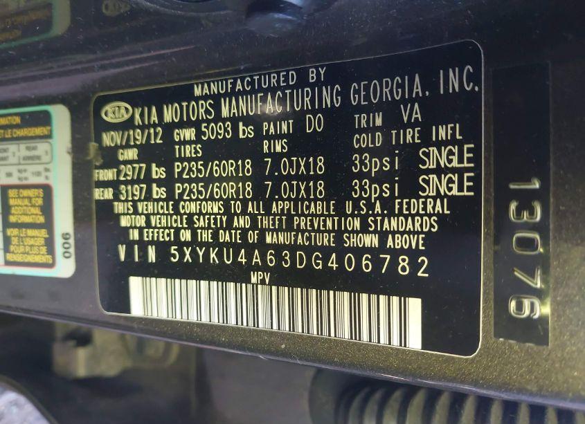 Photo 9 of 2013 Kia Sorento EX (VIN 5XYKU4A63DG406782)