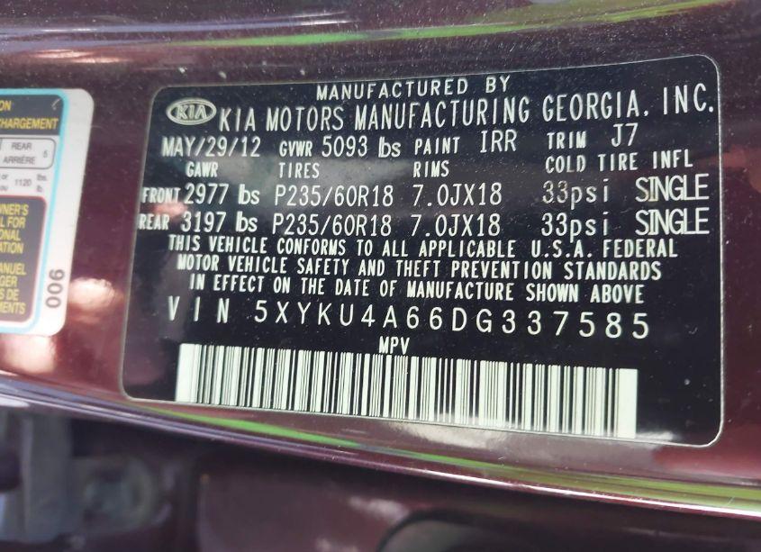 Photo 9 of 2013 Kia Sorento EX (VIN 5XYKU4A66DG337585)