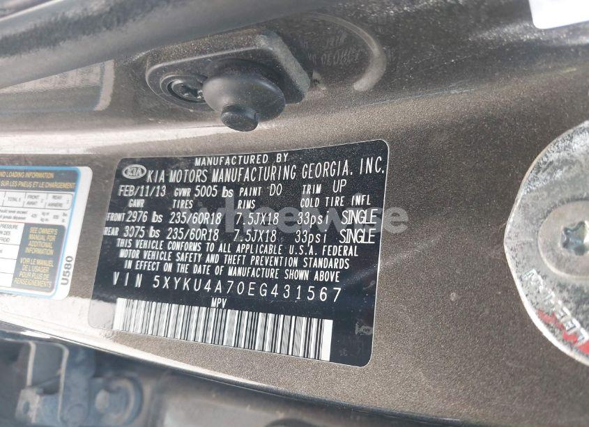 Photo 9 of 2014 Kia Sorento EX V6 (VIN 5XYKU4A70EG431567)