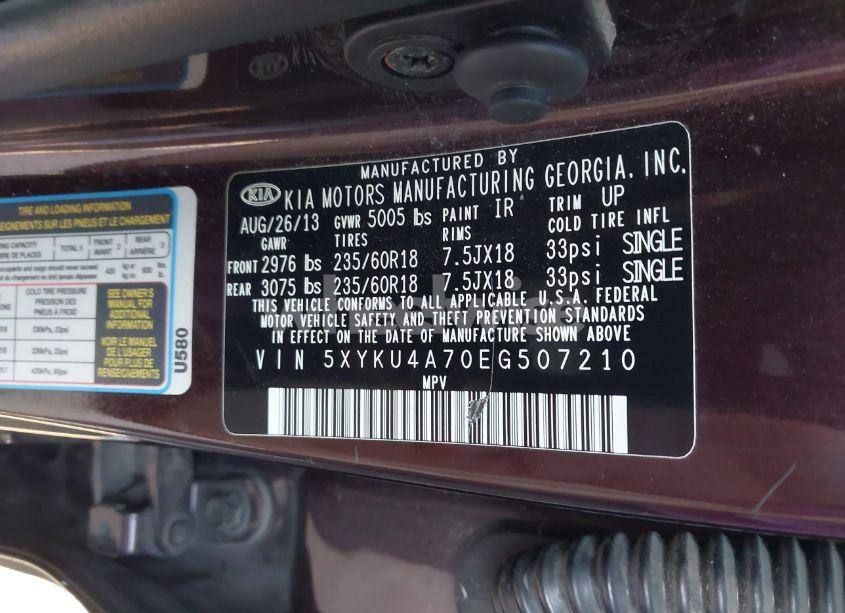 Photo 9 of 2014 Kia Sorento EX V6 (VIN 5XYKU4A70EG507210)