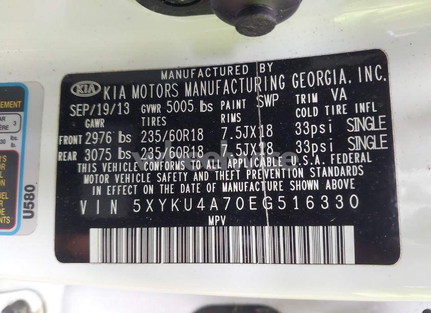 Photo 9 of 2014 Kia Sorento EX V6 (VIN 5XYKU4A70EG516330)