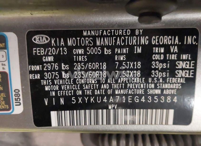 Photo 9 of 2014 Kia Sorento EX V6 (VIN 5XYKU4A71EG435384)