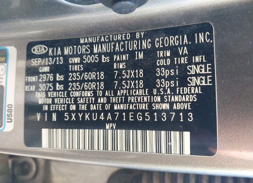 Photo 8 of 2014 Kia Sorento EX V6 (VIN 5XYKU4A71EG513713)