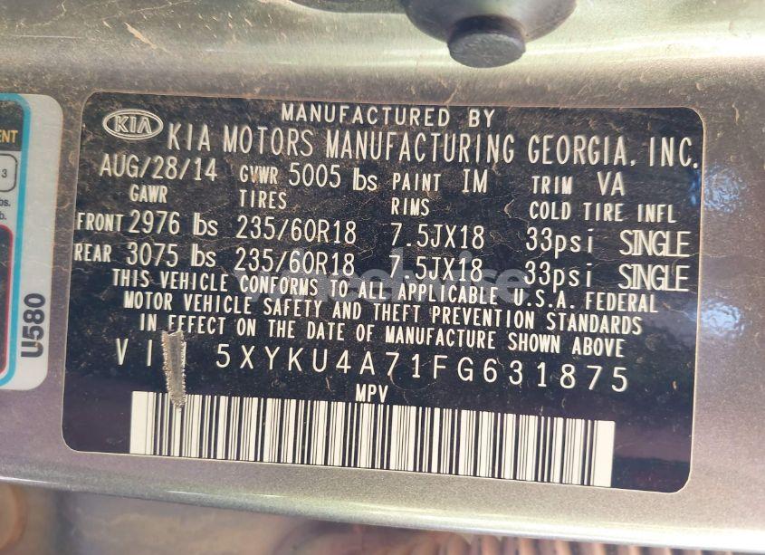 Photo 9 of 2015 Kia Sorento EX V6 (VIN 5XYKU4A71FG631875)