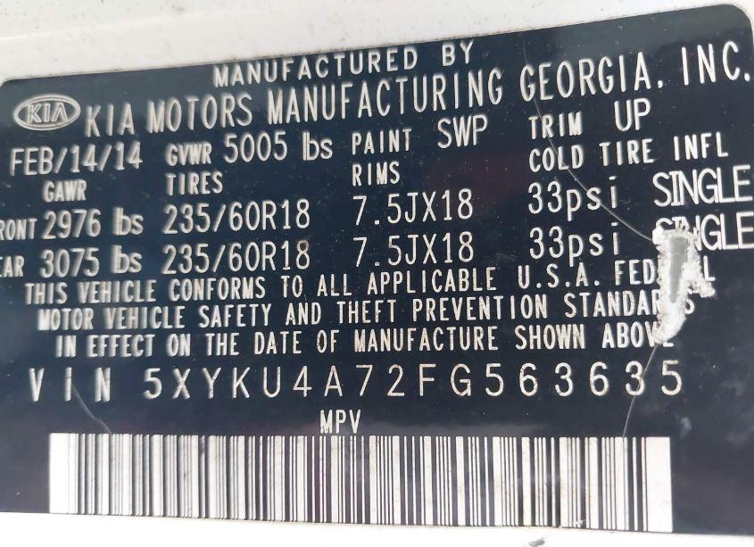Photo 9 of 2015 Kia Sorento EX V6 (VIN 5XYKU4A72FG563635)