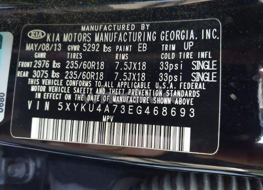 Photo 9 of 2014 Kia Sorento EX V6 (VIN 5XYKU4A73EG468693)