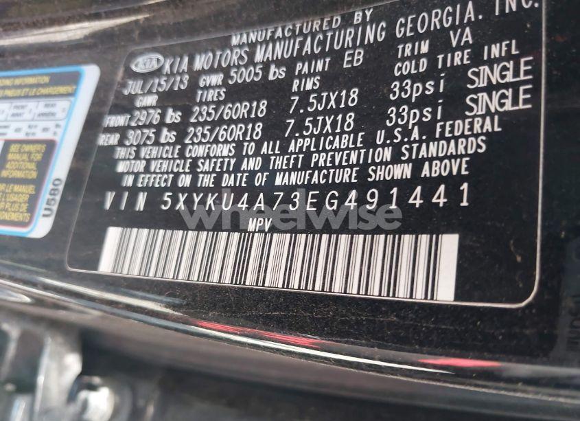 Photo 9 of 2014 Kia Sorento EX V6 (VIN 5XYKU4A73EG491441)