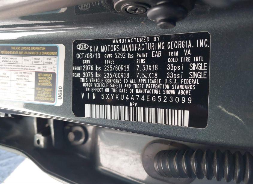 Photo 9 of 2014 Kia Sorento EX V6 (VIN 5XYKU4A74EG523099)