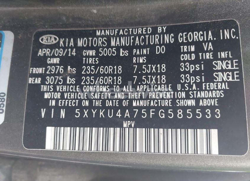 Photo 9 of 2015 Kia Sorento EX V6 (VIN 5XYKU4A75FG585533)