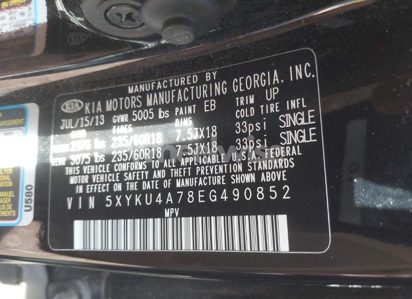 Photo 9 of 2014 Kia Sorento EX V6 (VIN 5XYKU4A78EG490852)