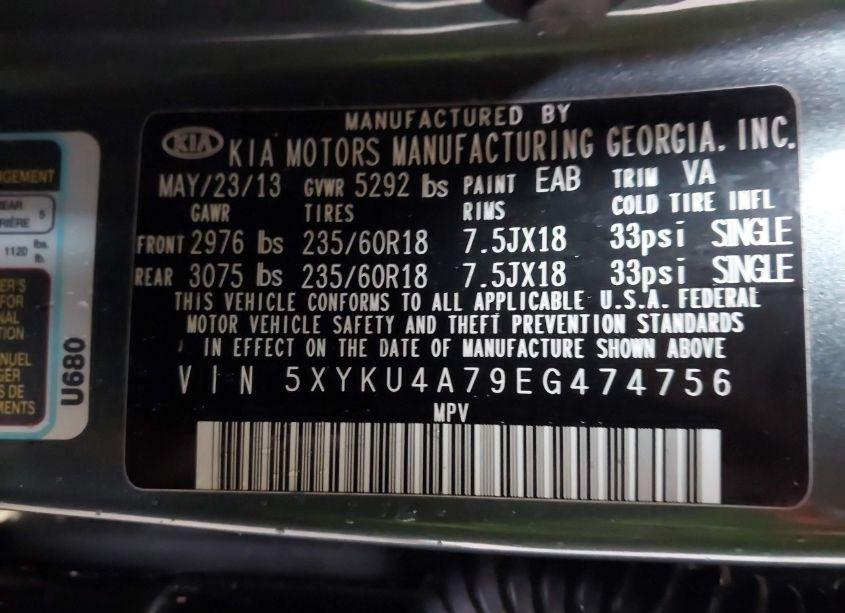 Photo 9 of 2014 Kia Sorento EX V6 (VIN 5XYKU4A79EG474756)