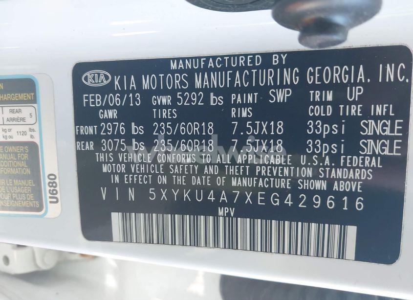 Photo 9 of 2014 Kia Sorento EX V6 (VIN 5XYKU4A7XEG429616)