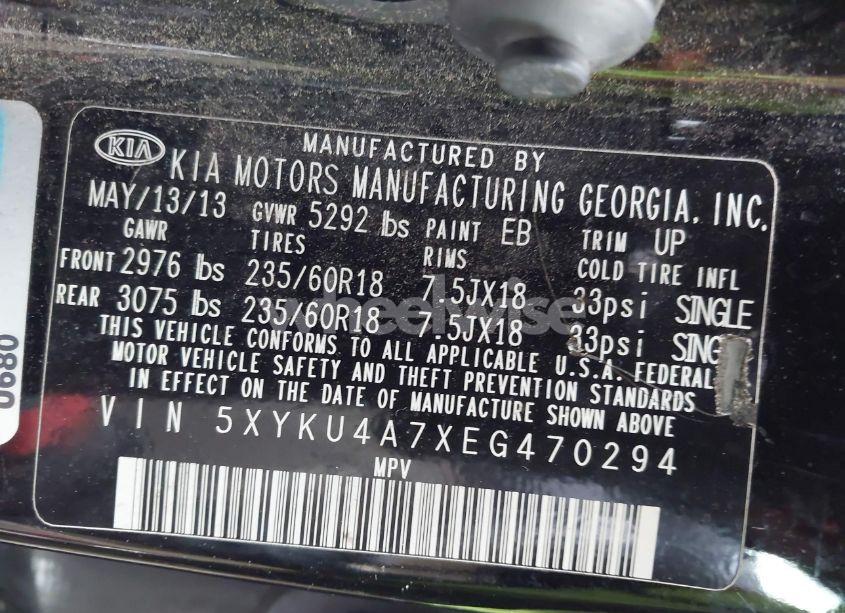 Photo 9 of 2014 Kia Sorento EX V6 (VIN 5XYKU4A7XEG470294)