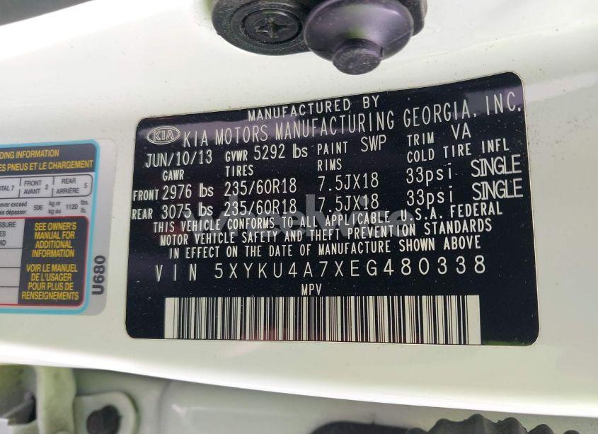 Photo 9 of 2014 Kia Sorento EX V6 (VIN 5XYKU4A7XEG480338)