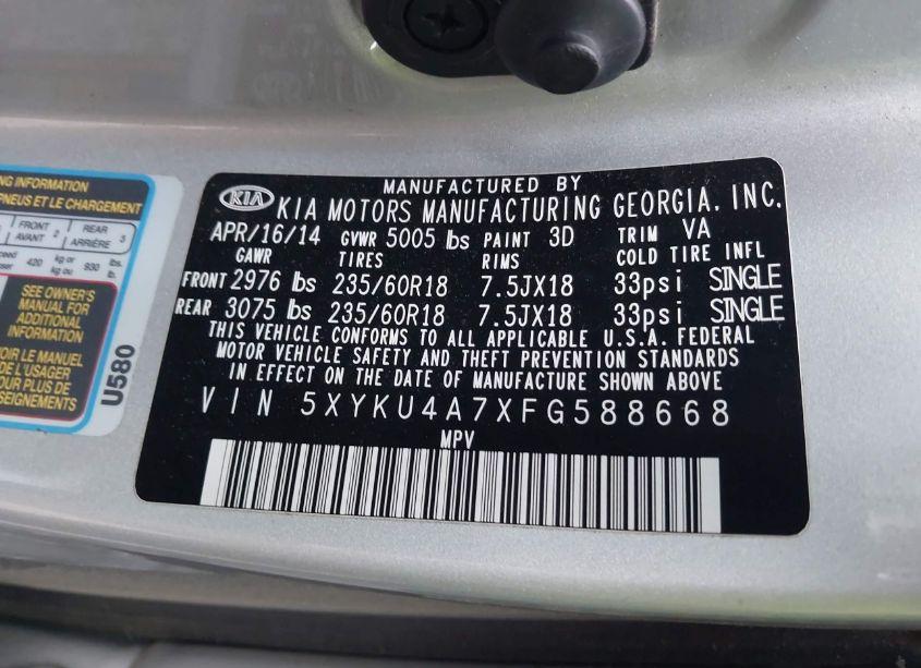 Photo 9 of 2015 Kia Sorento EX V6 (VIN 5XYKU4A7XFG588668)