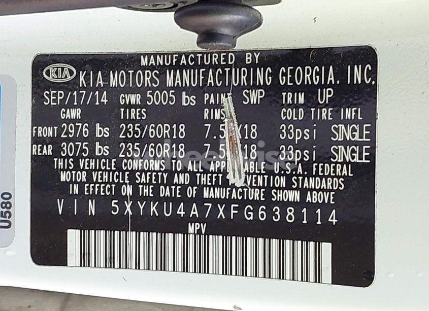 Photo 9 of 2015 Kia Sorento EX V6 (VIN 5XYKU4A7XFG638114)