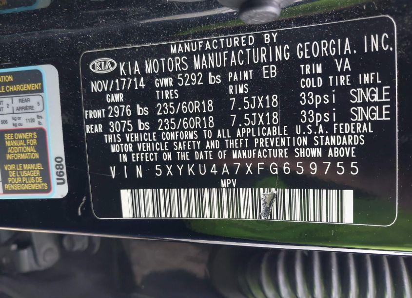 Photo 9 of 2015 Kia Sorento EX V6 (VIN 5XYKU4A7XFG659755)