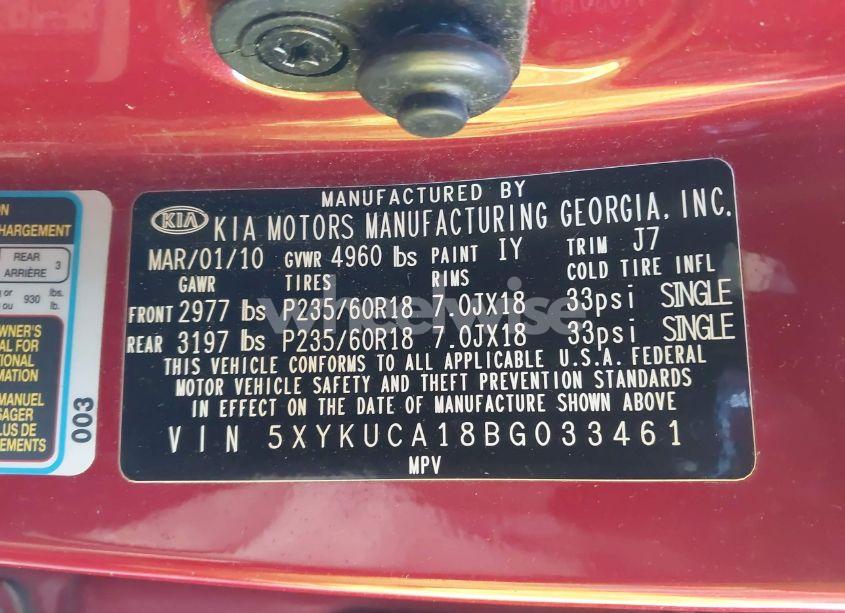 Photo 9 of 2011 Kia Sorento EX (VIN 5XYKUCA18BG033461)