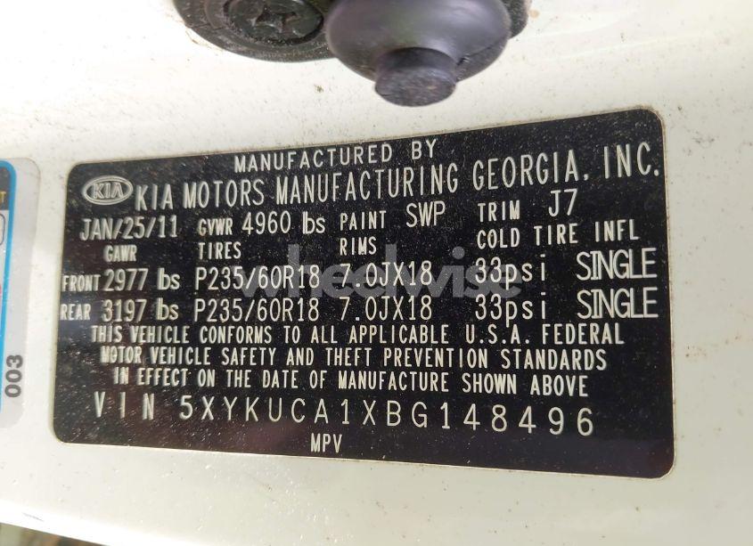 Photo 9 of 2011 Kia Sorento EX (VIN 5XYKUCA1XBG148496)