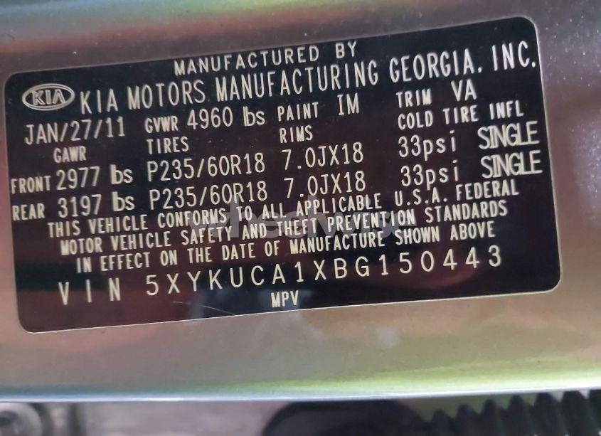 Photo 9 of 2011 Kia Sorento EX (VIN 5XYKUCA1XBG150443)