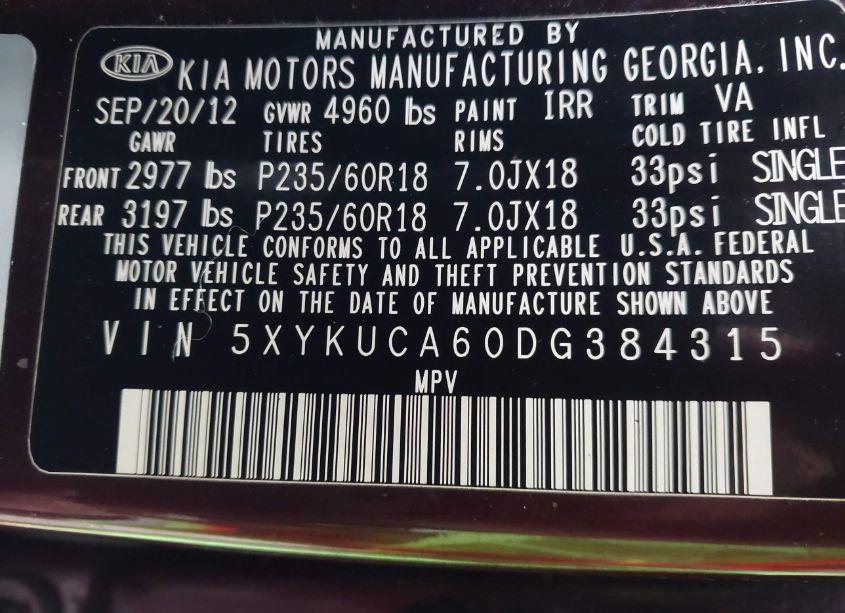Photo 9 of 2013 Kia Sorento EX (VIN 5XYKUCA60DG384315)