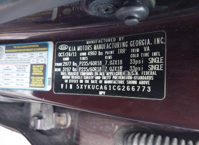 Photo 9 of 2012 Kia Sorento EX (VIN 5XYKUCA61CG266773)