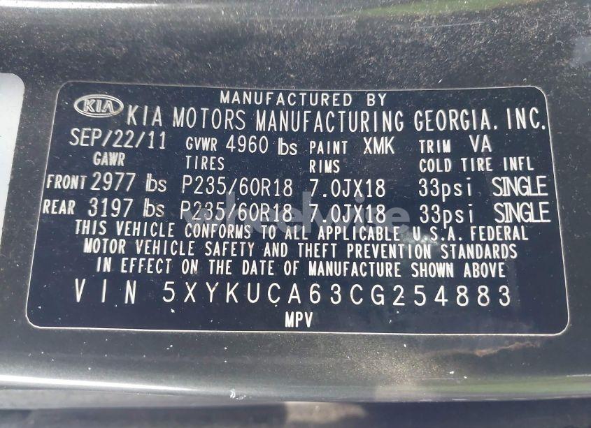 Photo 9 of 2012 Kia Sorento EX (VIN 5XYKUCA63CG254883)