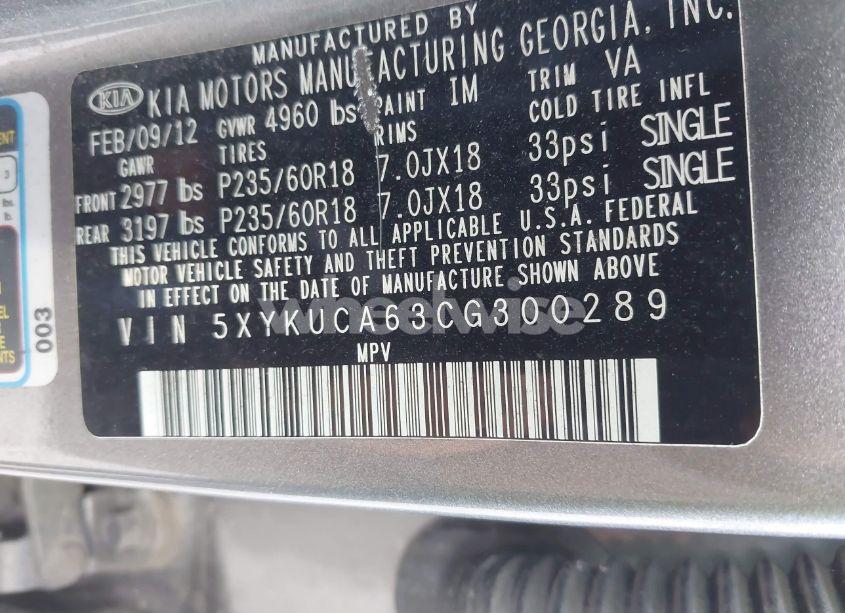Photo 9 of 2012 Kia Sorento EX (VIN 5XYKUCA63CG300289)