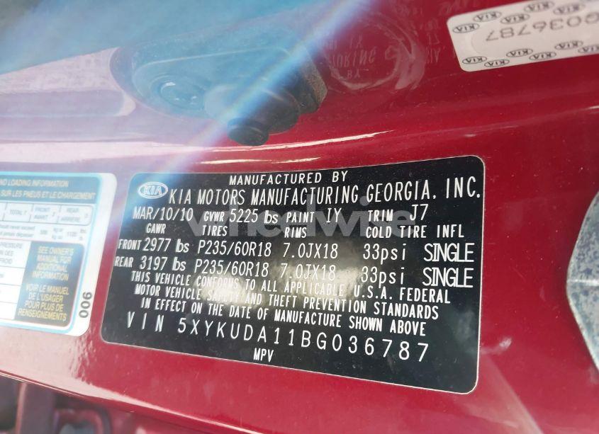 Photo 9 of 2011 Kia Sorento EX (VIN 5XYKUDA11BG036787)