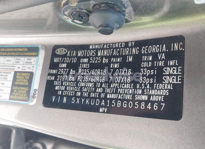 Photo 9 of 2011 Kia Sorento EX (VIN 5XYKUDA15BG058467)