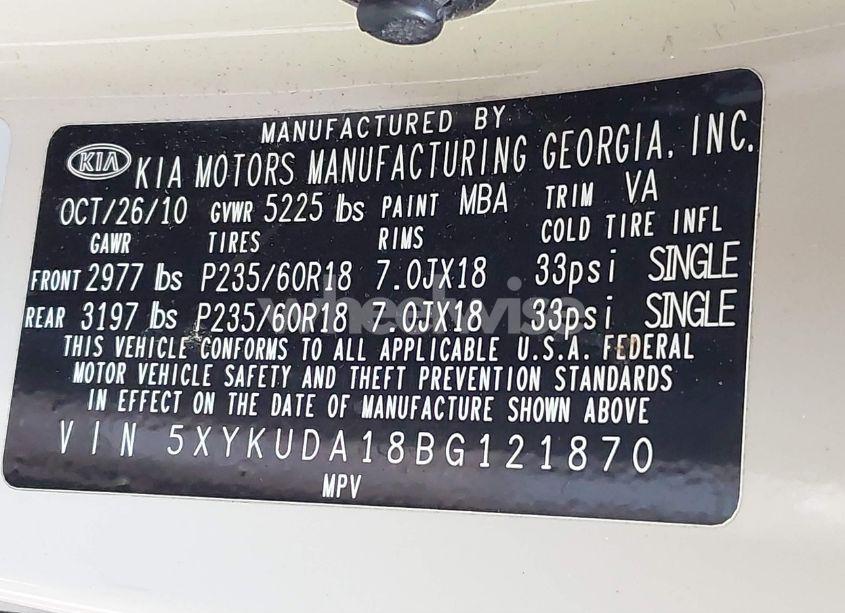 Photo 9 of 2011 Kia Sorento EX (VIN 5XYKUDA18BG121870)