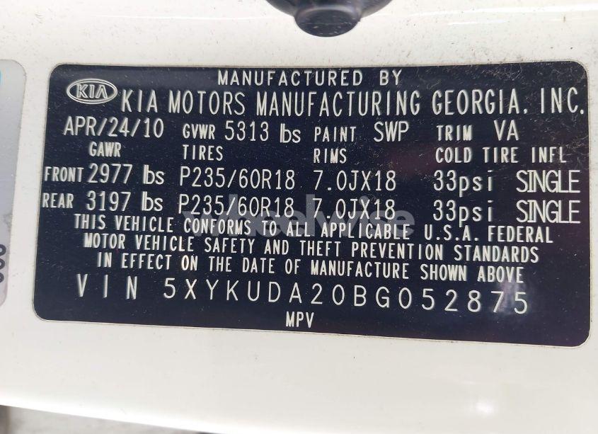 Photo 9 of 2011 Kia Sorento EX V6 (VIN 5XYKUDA20BG052875)