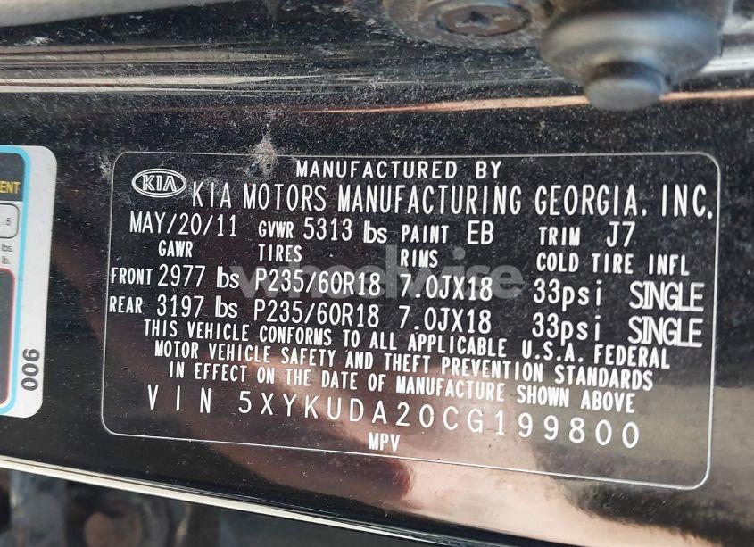 Photo 9 of 2012 Kia Sorento EX V6 (VIN 5XYKUDA20CG199800)