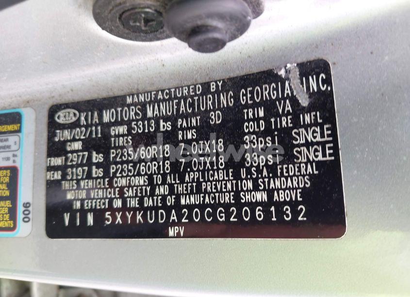 Photo 9 of 2012 Kia Sorento EX V6 (VIN 5XYKUDA20CG206132)