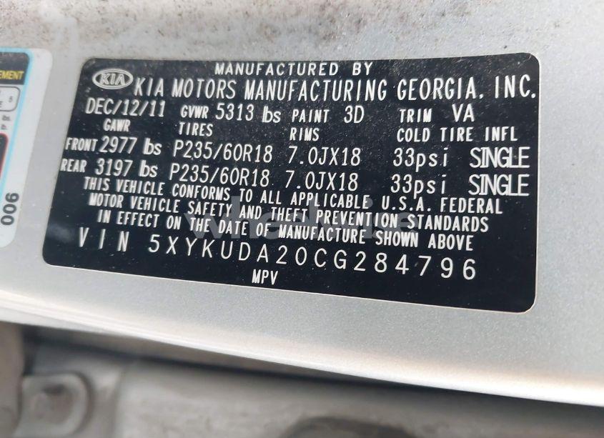 Photo 9 of 2012 Kia Sorento EX V6 (VIN 5XYKUDA20CG284796)