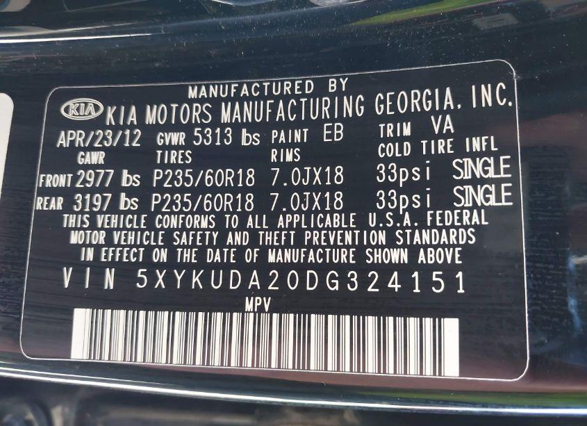 Photo 9 of 2013 Kia Sorento EX V6 (VIN 5XYKUDA20DG324151)