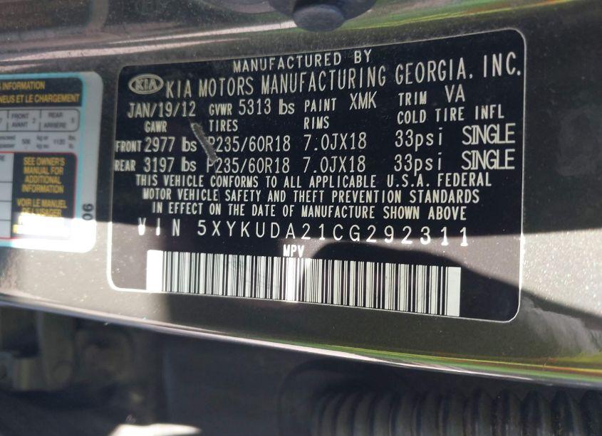 Photo 9 of 2012 Kia Sorento EX V6 (VIN 5XYKUDA21CG292311)