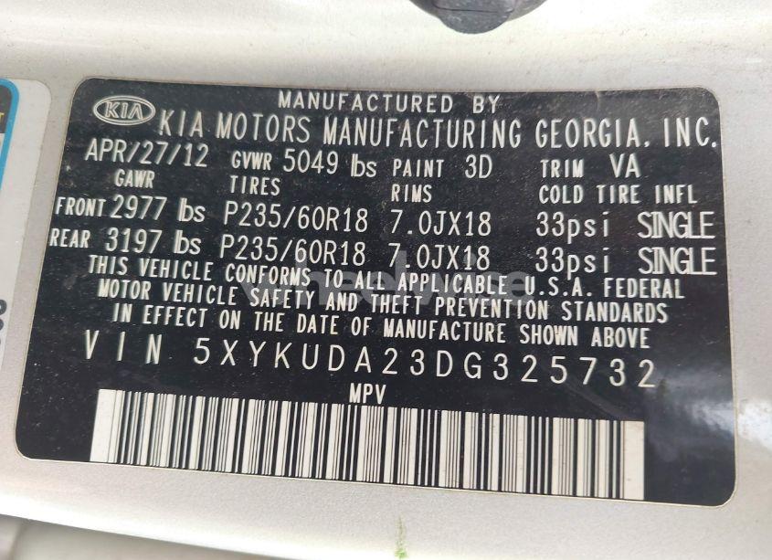 Photo 9 of 2013 Kia Sorento EX V6 (VIN 5XYKUDA23DG325732)