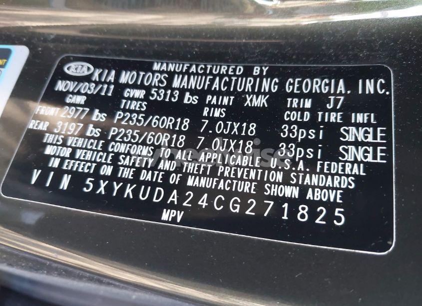 Photo 9 of 2012 Kia Sorento EX V6 (VIN 5XYKUDA24CG271825)