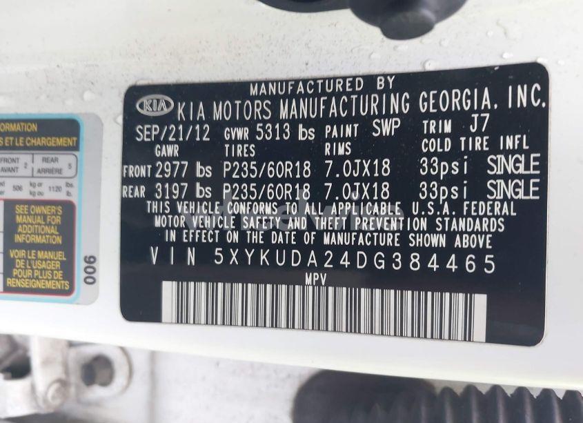 Photo 9 of 2013 Kia Sorento EX V6 (VIN 5XYKUDA24DG384465)