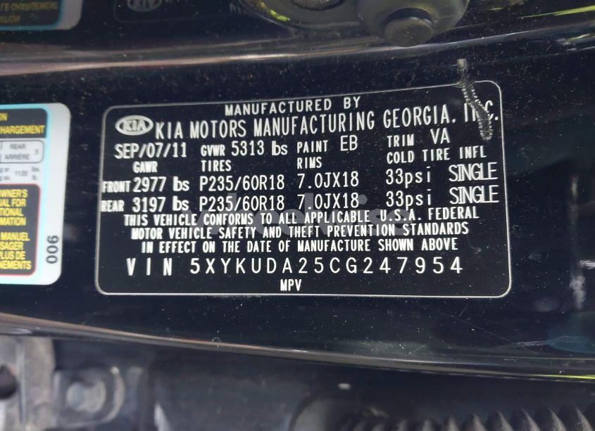 Photo 9 of 2012 Kia Sorento EX V6 (VIN 5XYKUDA25CG247954)