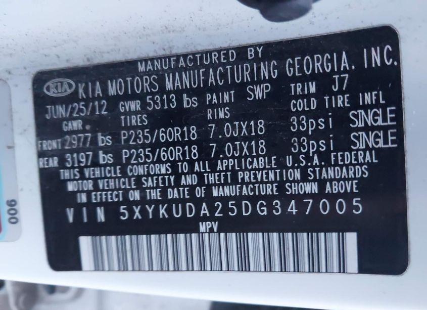 Photo 9 of 2013 Kia Sorento EX V6 (VIN 5XYKUDA25DG347005)